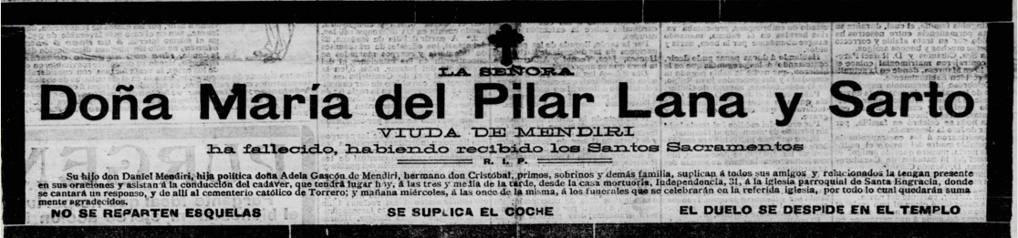 Pilar Lana Sarto. Esquela