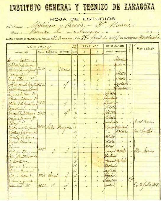 María Moliner. Certificado