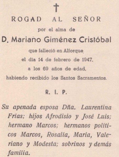 Recordartorio Mariano, su Marido