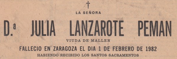 Esquela Julia Lanzarote 1982