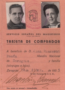 Juan Lanzarote. Tarjeta comprador 1955 Zaragoza